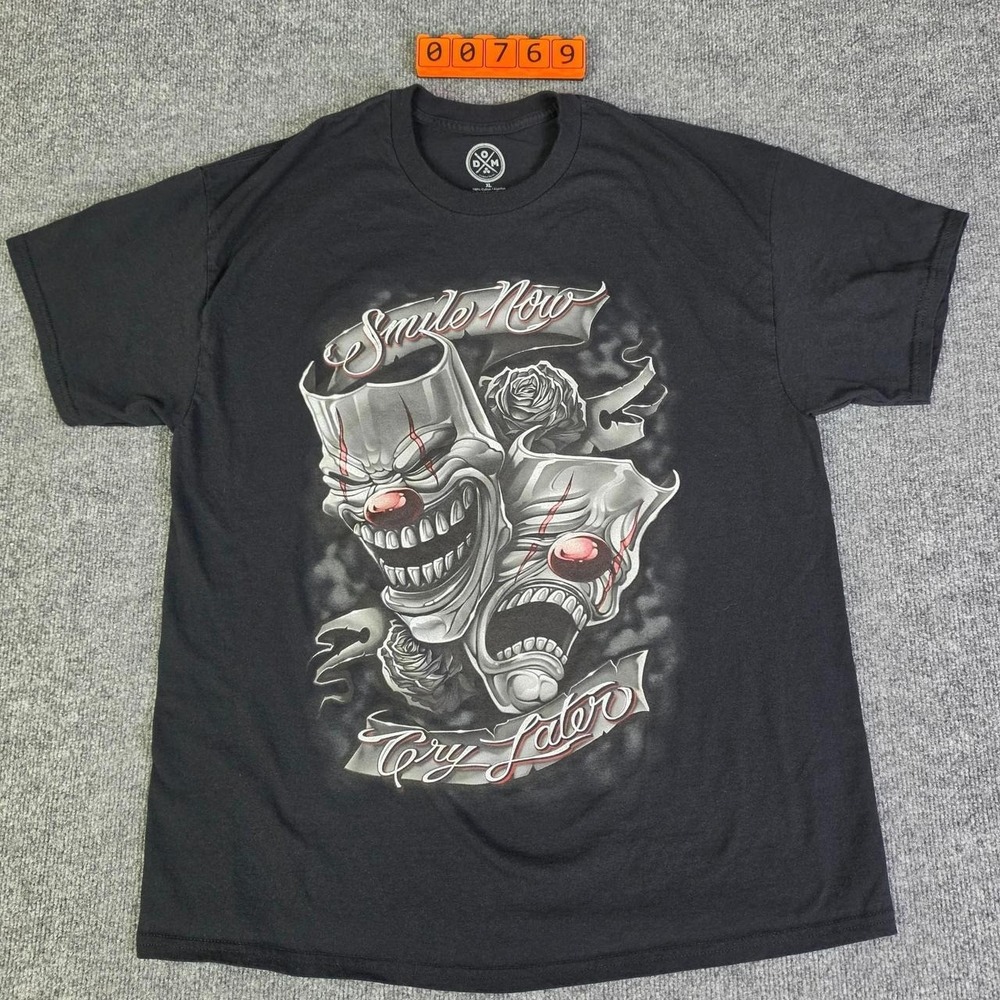 Y2K DOM Grunge Style Cotton T-Shirt with graphic of a two clown faces . Size XL